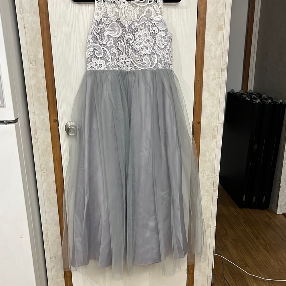 Elegant Gray Lace Kids Formal Dress